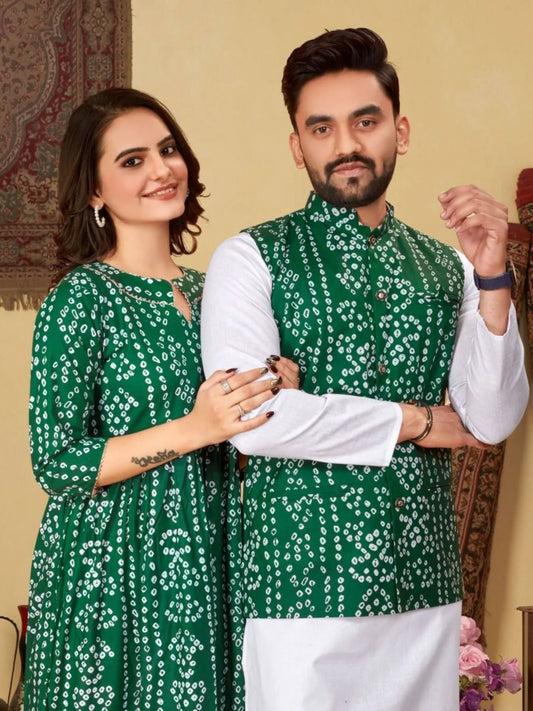 Festivals And Special Occasions Couple Combo Bandhni Print