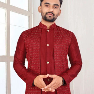 Unmatched Men's Kurta with Attached Koti - Traditional Bangalori Silk with Semi-Cotton Pyjama