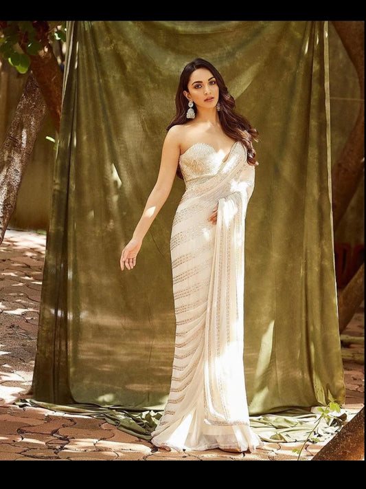 Heavy Georgette Trending Embroidered Zari Sequins Work Saree Inspired By Kiara Advani