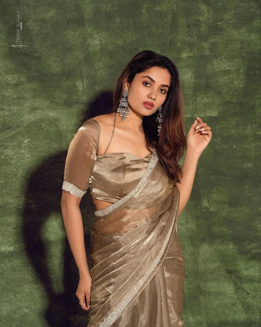 Soft Burberry Jimmy Chuu Saree With HandWork Lace Border