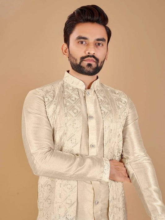 Unmatched Men's Kurta with Attached Koti - Traditional Bangalori Silk with Semi-Cotton Pyjama