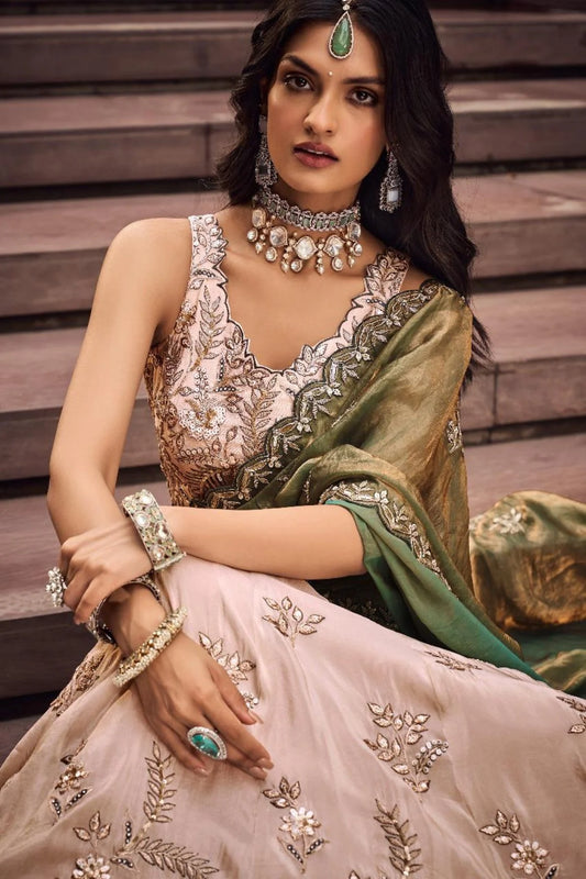 Designer Viscose Lehenga with Green Dupatta Set Indian Clothing for Ladies Girls Online Garment Sales