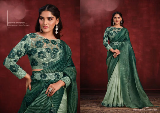 Sequence Thread Work Banarasi Crush Silk Bollywood Saree With Texture Pallu