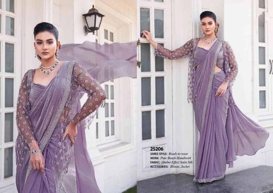 Wholesale Couture Satin Silk Ombre Saree with Intricate Beadwork Designer Jacket for Special Events
