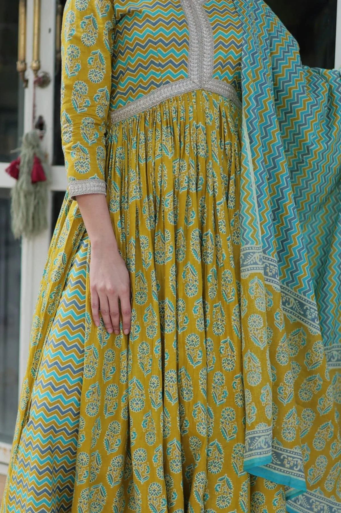 Fancy V-Neck Pure Cotton 3PC Suit Set Readymade Kurta, Pant & Dupatta Summer Wear for Women at Best Wholesale Price