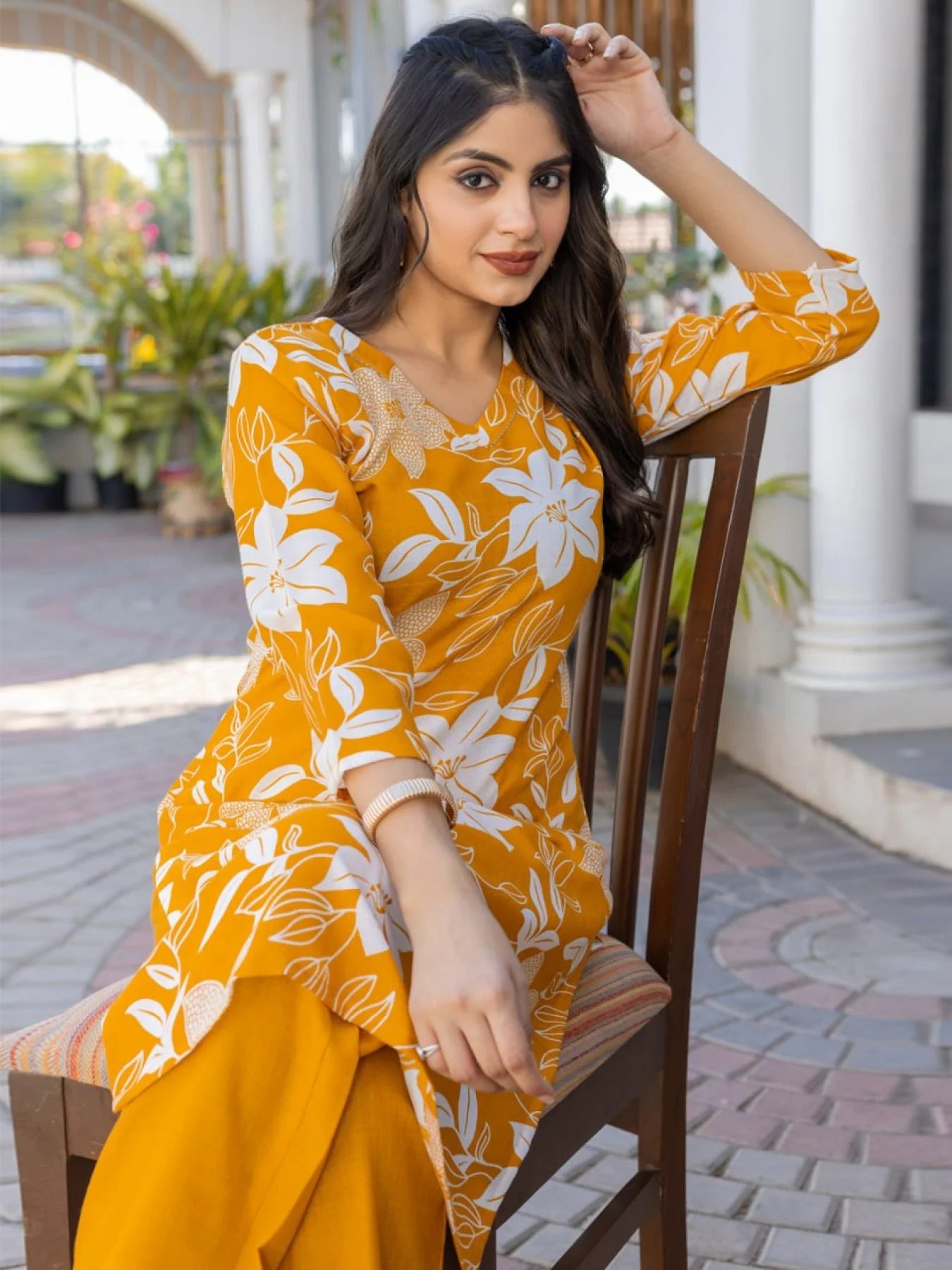 Hot Summer Offer Yellow Cotton Blend Kurti Set with Bottom Ready to Wear