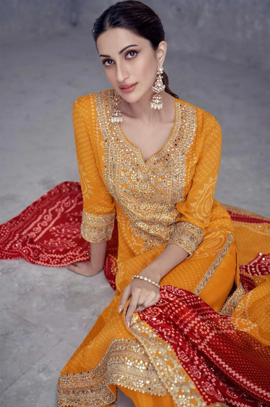 Elegant Chinon Printed Suit Set with Embroidery & Dupatta New Launch at Best Wholesale Price from Surat
