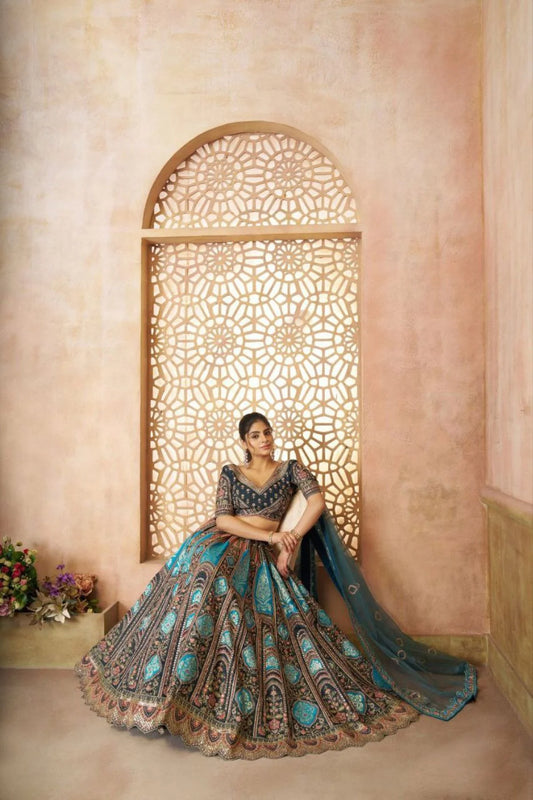 Luxurious Royal Blue Banarasi Silk Lehenga with Zari Stone Work Exclusive Wholesale Manufacturer Rates
