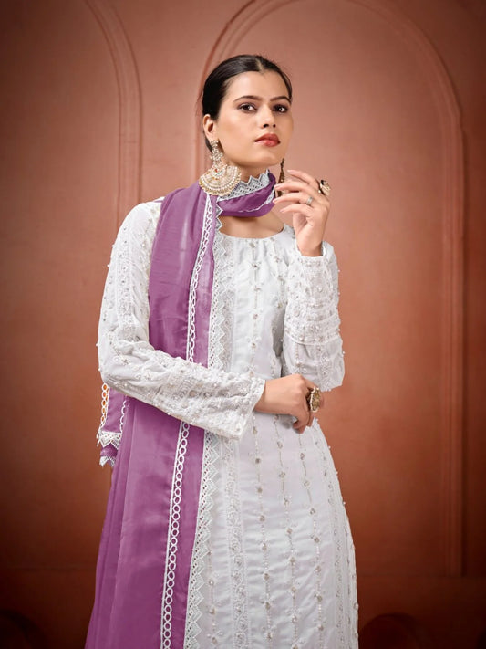 Readymade Georgette Embroidery 3piece Kurti for Women Moti Work Lace Dupatta Online Garment Supplier Manufacturer Rates