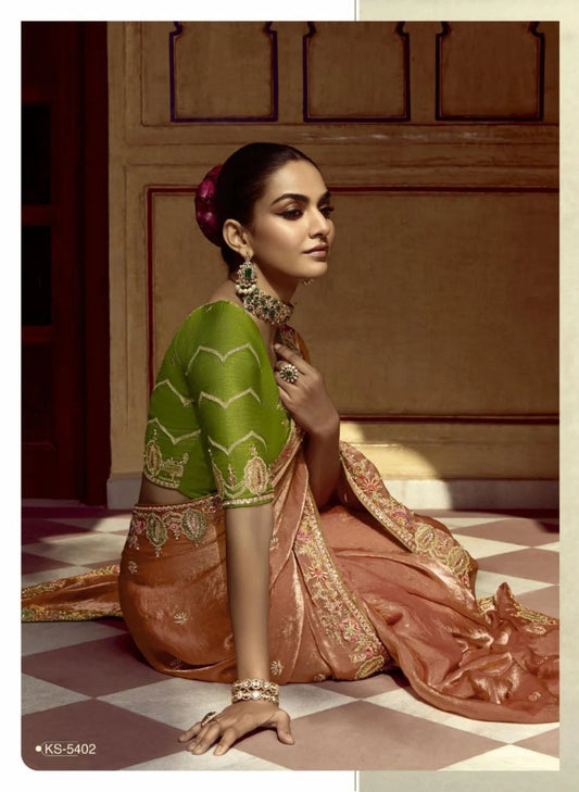 Festive Special Collection Designer Crush Silk Saree with Embellished Contrast Blouse Piece