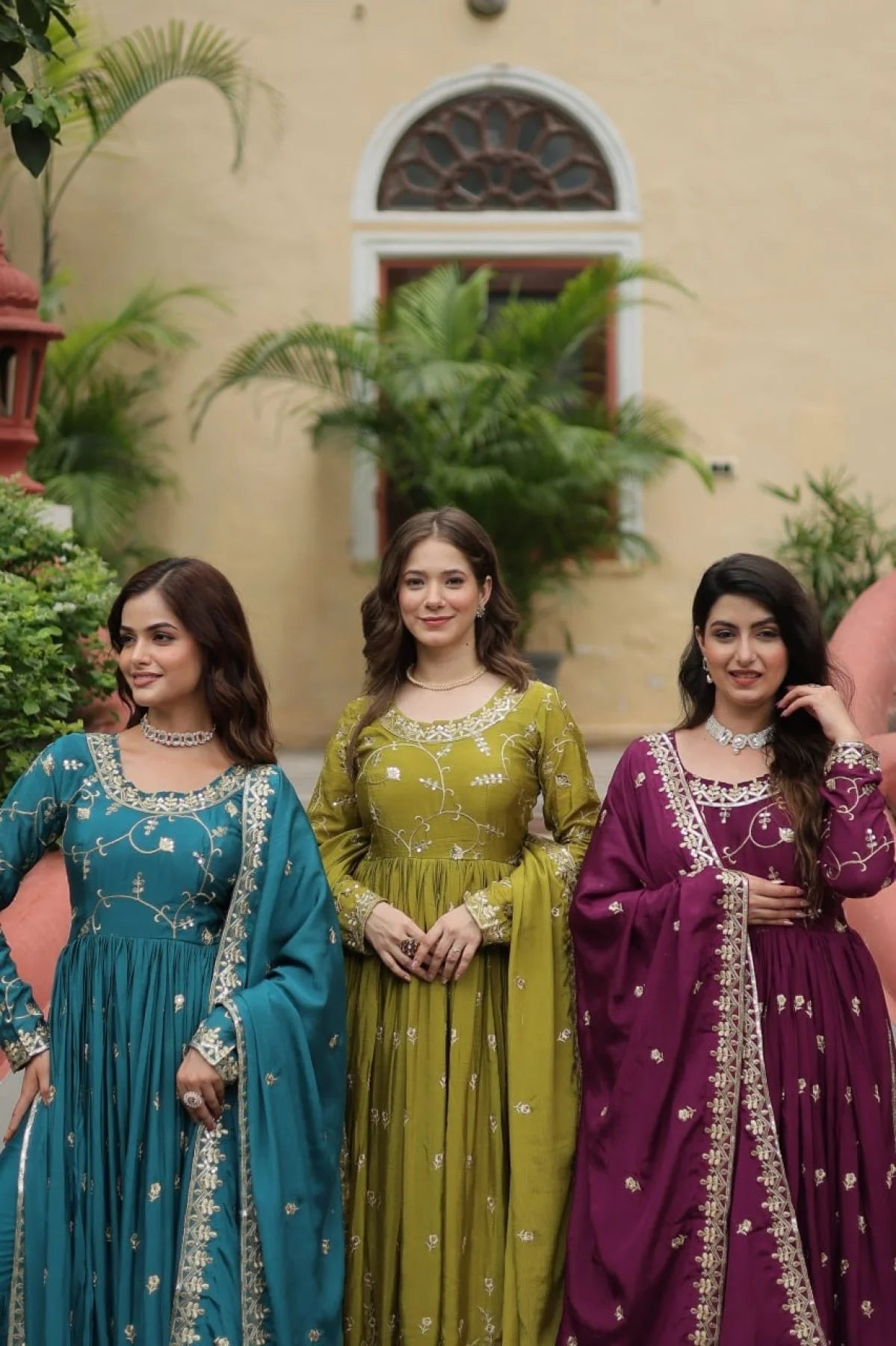 Stunning Rama Color Chinon Designer Embroidered Salwar Suit