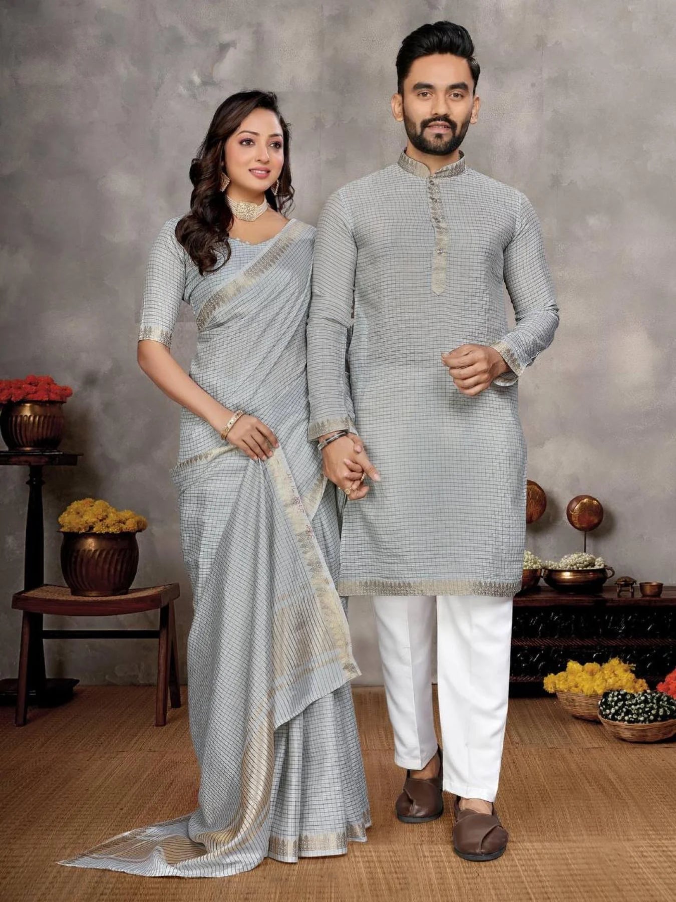 Matching Couple Outfit – Saree & Kurta Set for Indian Weddings & Parties