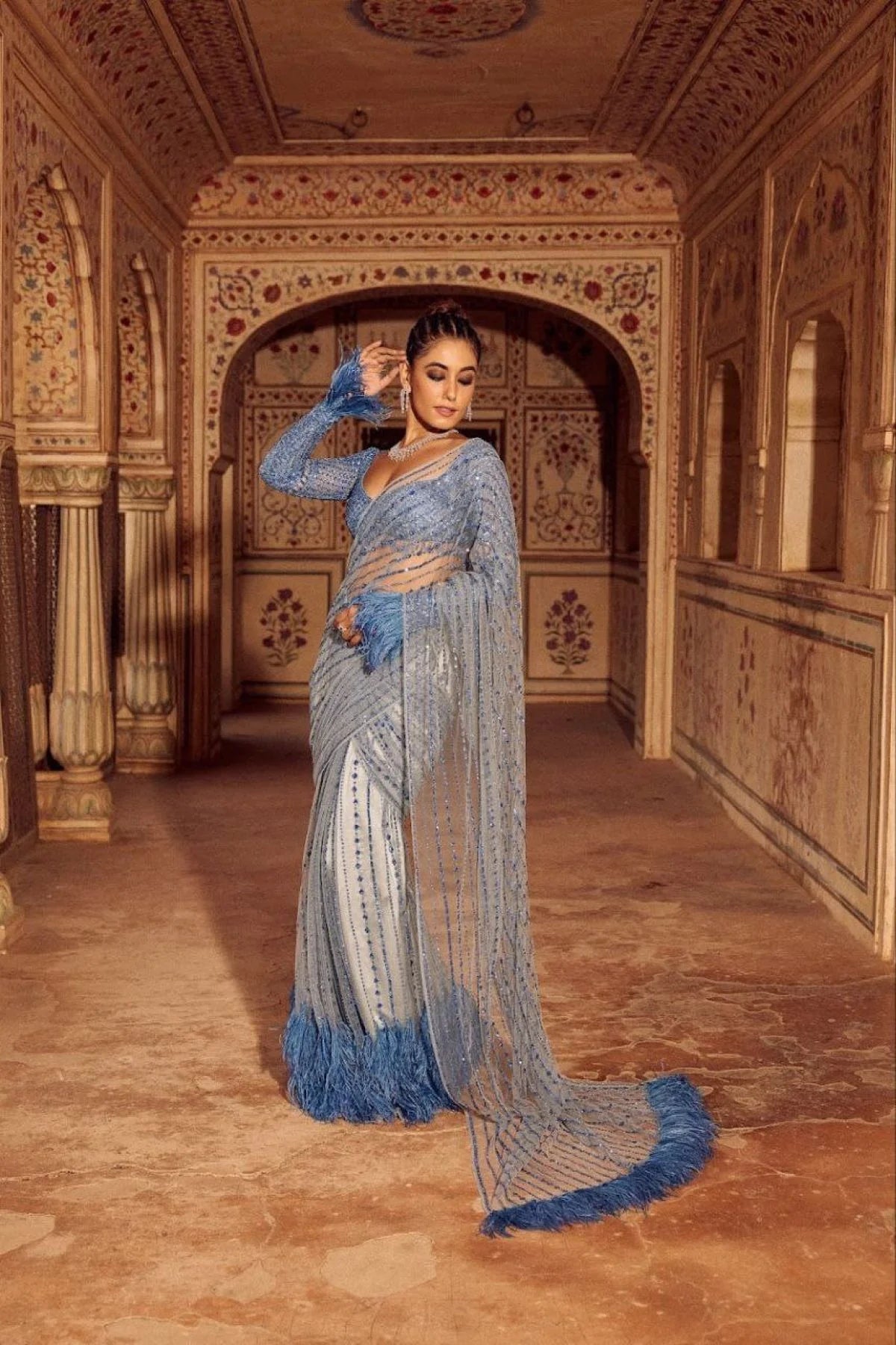 Royal Export Elegant Blue Embroidered Saree New Bollywood Blockbuster Sequin Design