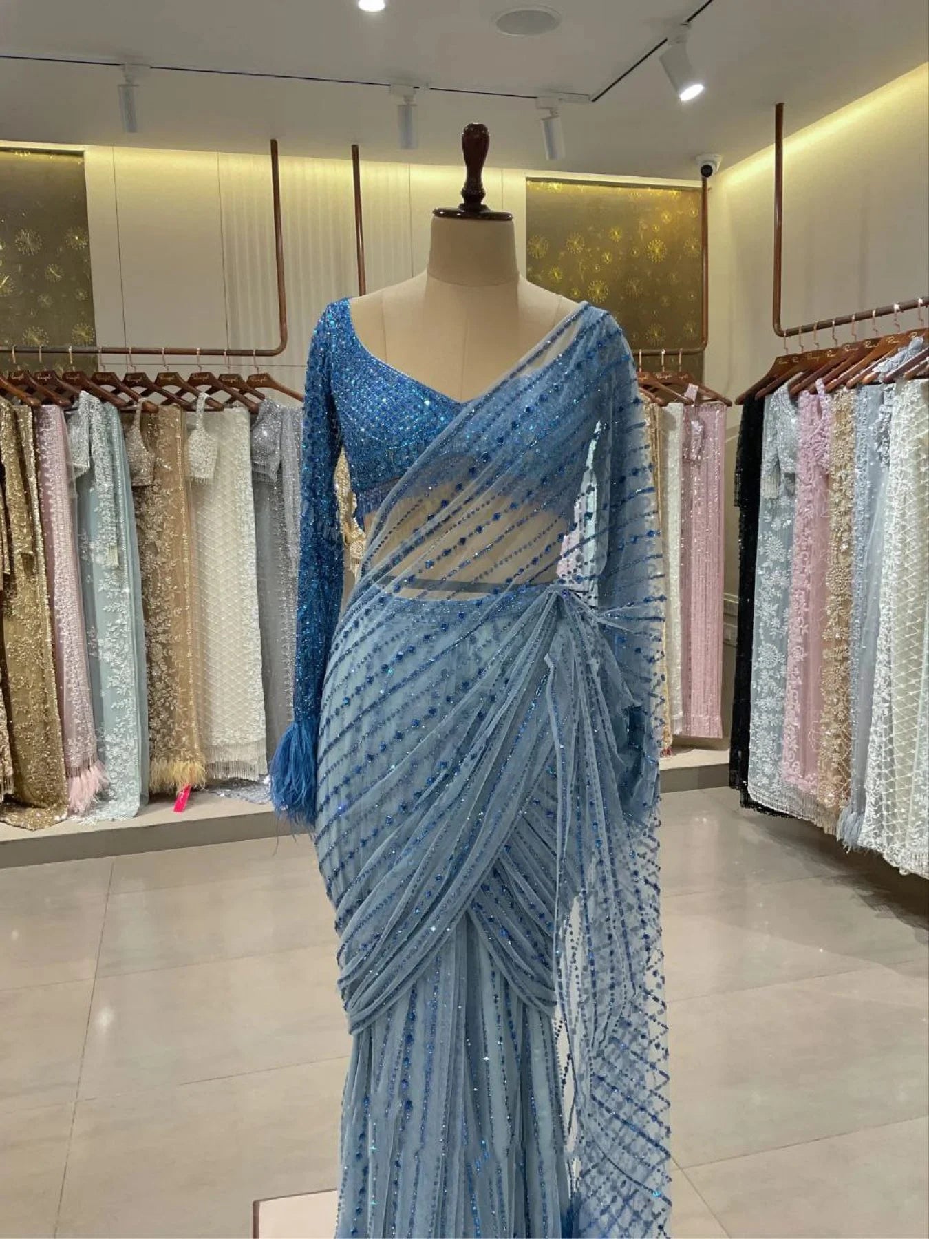 Royal Export Elegant Blue Embroidered Saree New Bollywood Blockbuster Sequin Design