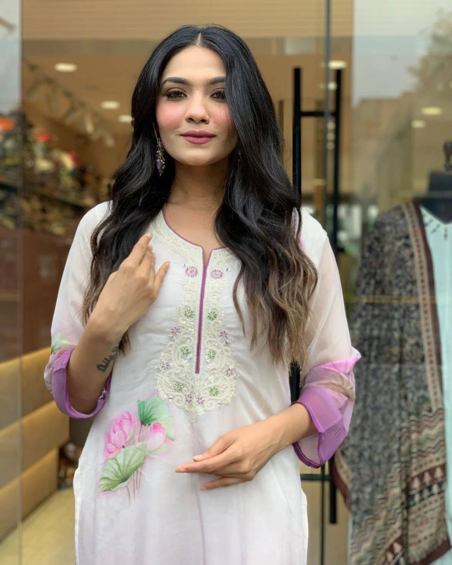 Stitched Tebby Silk Kurti with Embroidered Design Viscose Bottom Dupatta with Lace Detail Bulk Stock Available