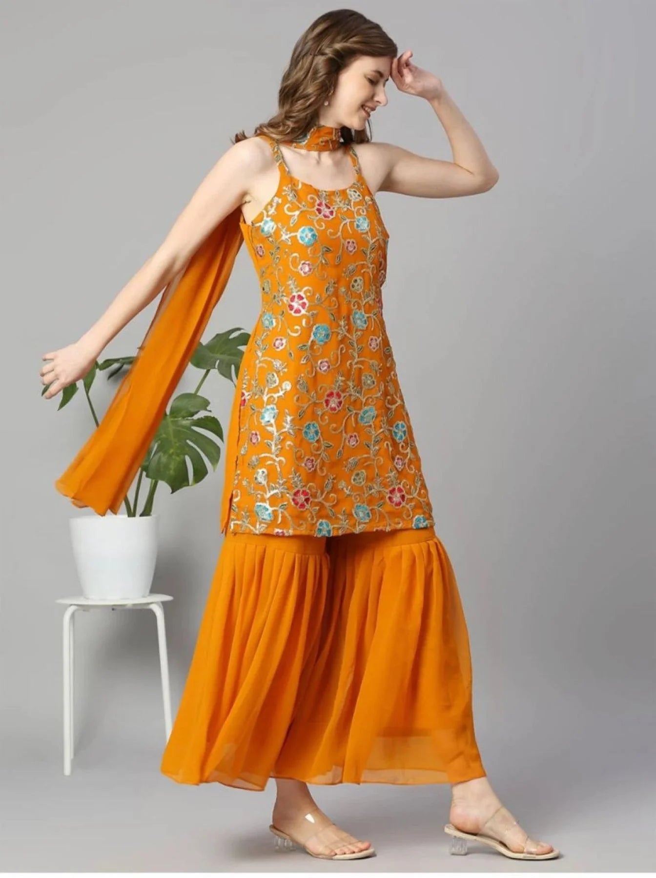 Wedding Wear Georgette Embroidery Work Sharara Suits Collection