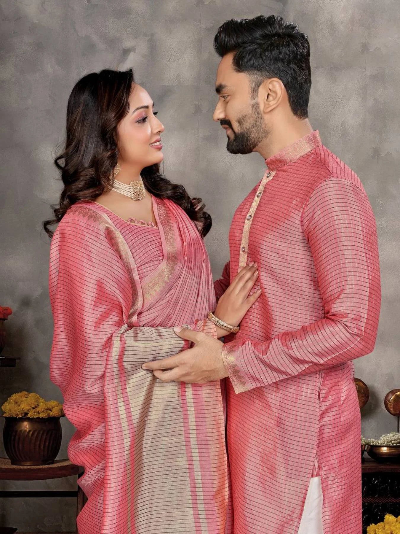 Matching Couple Outfit – Saree & Kurta Set for Indian Weddings & Parties