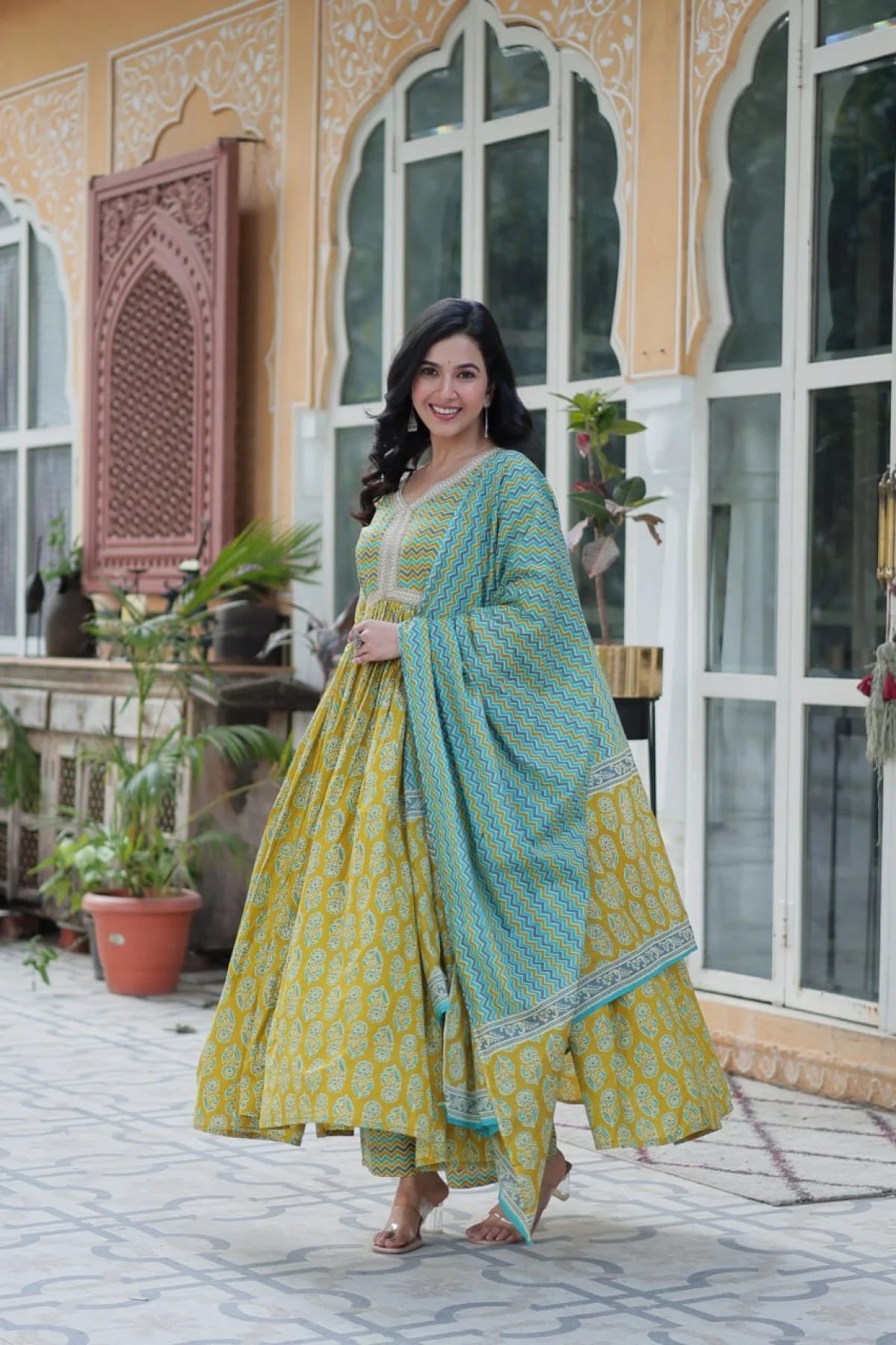 Fancy V-Neck Pure Cotton 3PC Suit Set Readymade Kurta, Pant & Dupatta Summer Wear for Women at Best Wholesale Price