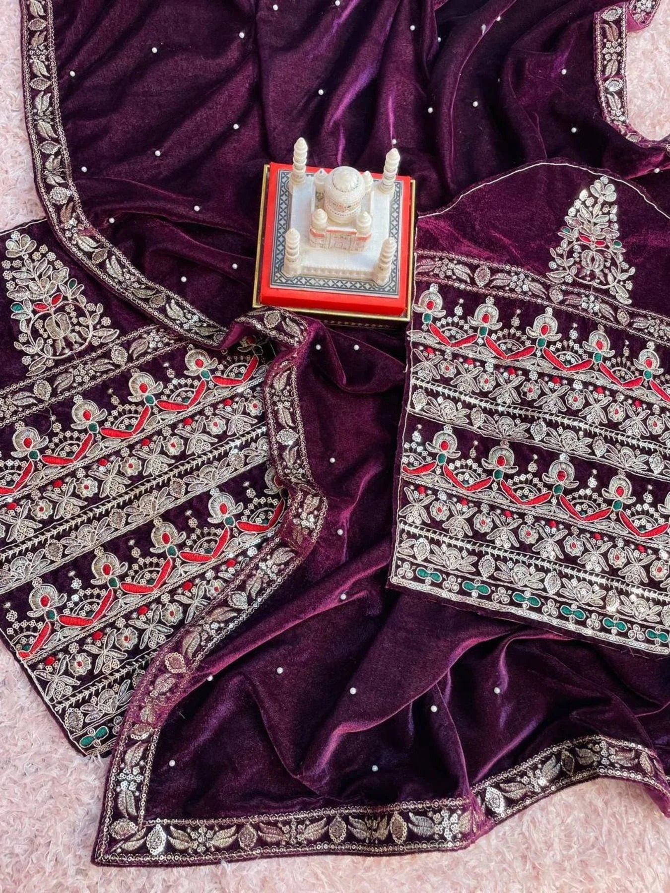 Designer Bollywood Style Velvet saree with embroidery work