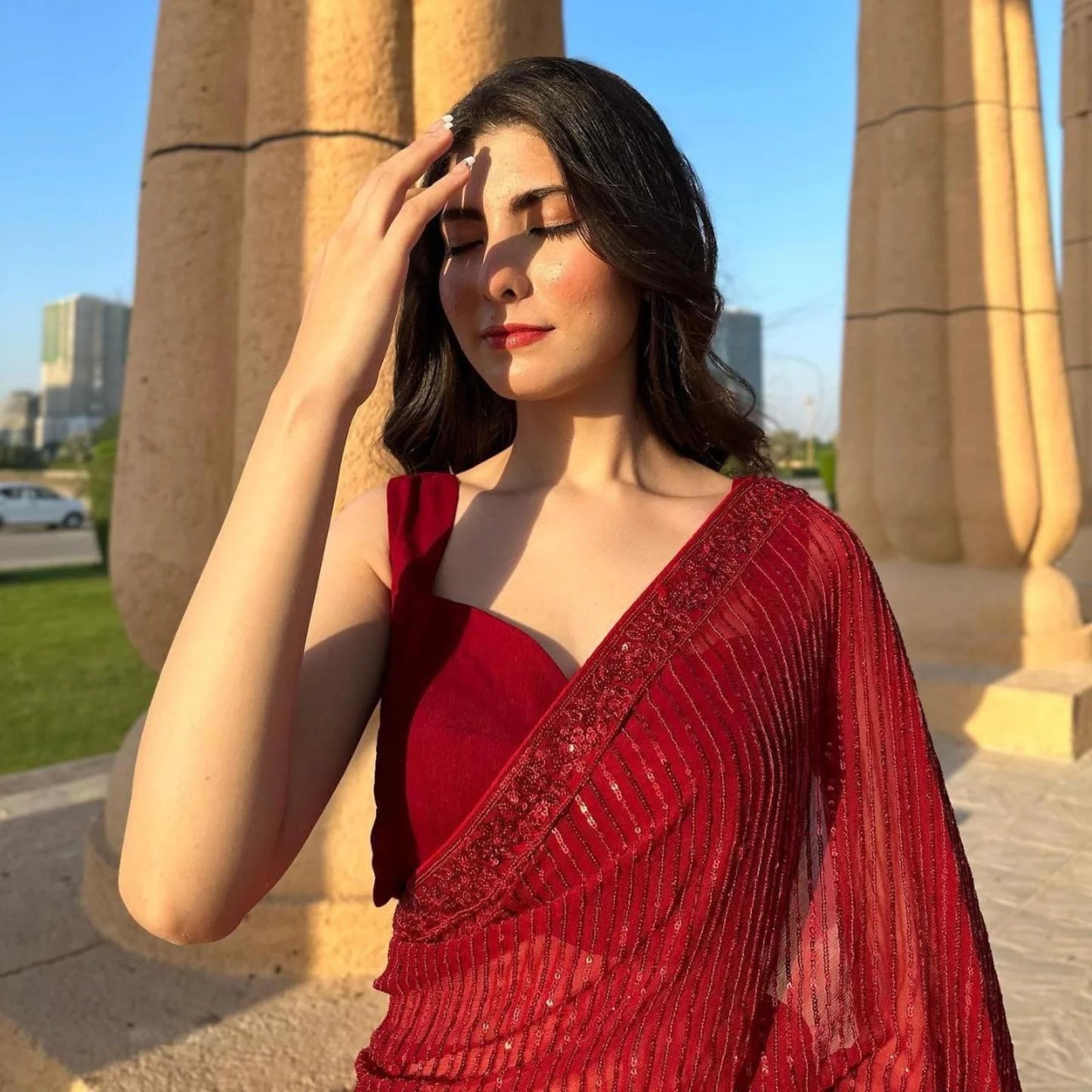Radiant Red Soft Georgette Saree with Heavy Sequence Work For Partywear