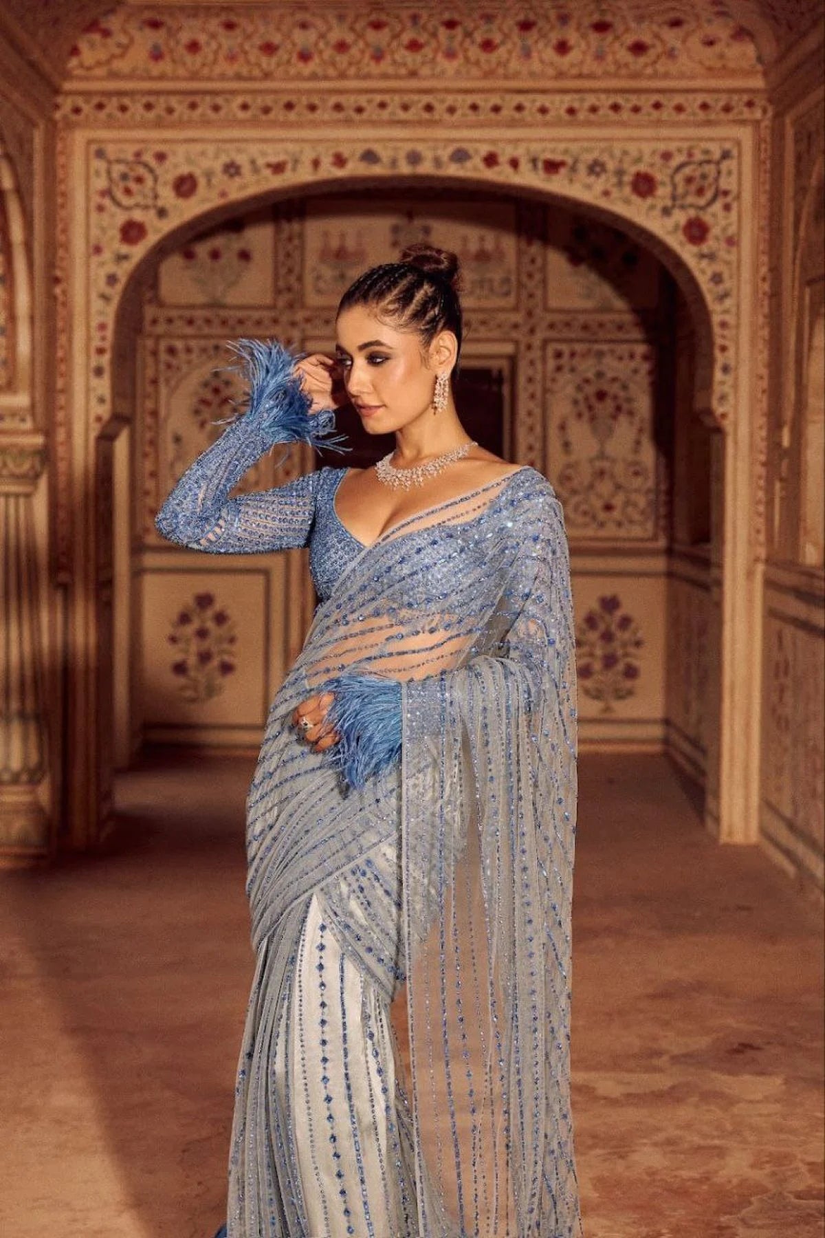 Royal Export Elegant Blue Embroidered Saree New Bollywood Blockbuster Sequin Design