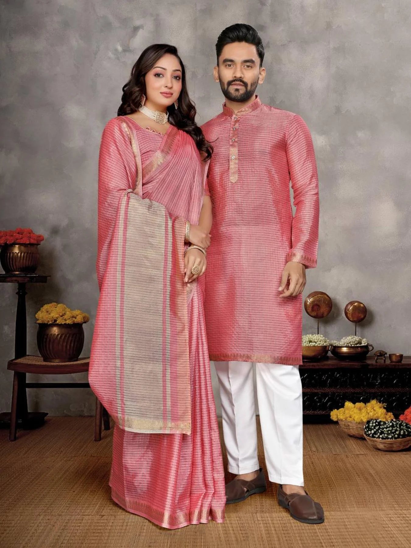 Matching Couple Outfit – Saree & Kurta Set for Indian Weddings & Parties