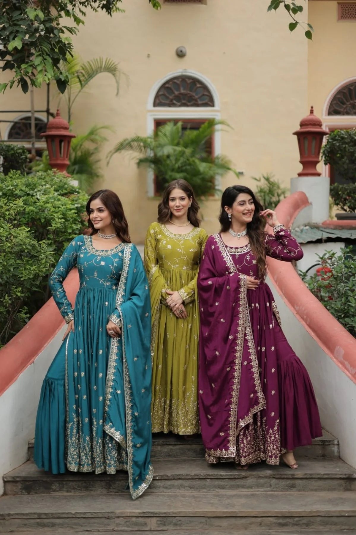 Stunning Rama Color Chinon Designer Embroidered Salwar Suit
