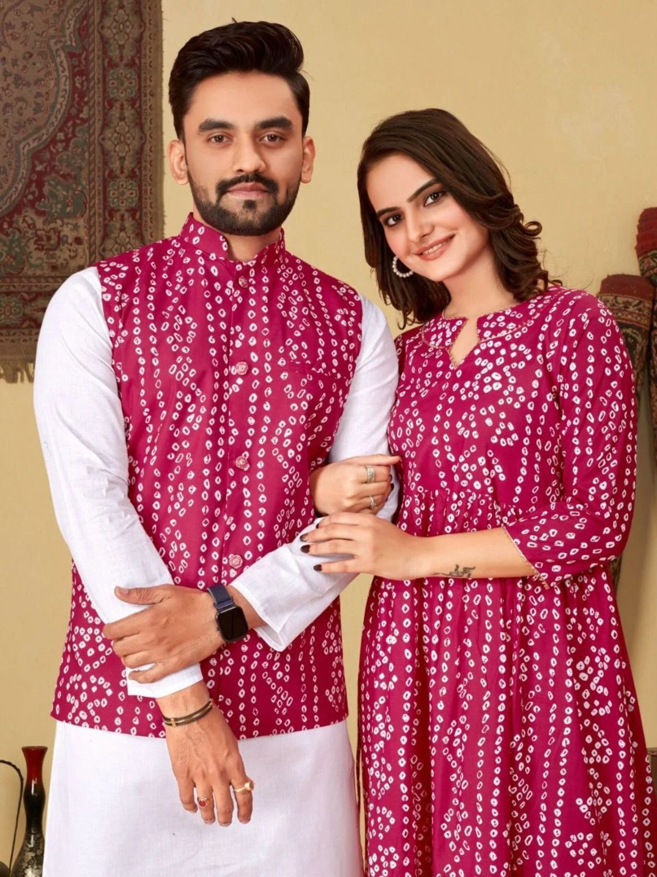 Festivals And Special Occasions Couple Combo Bandhni Print