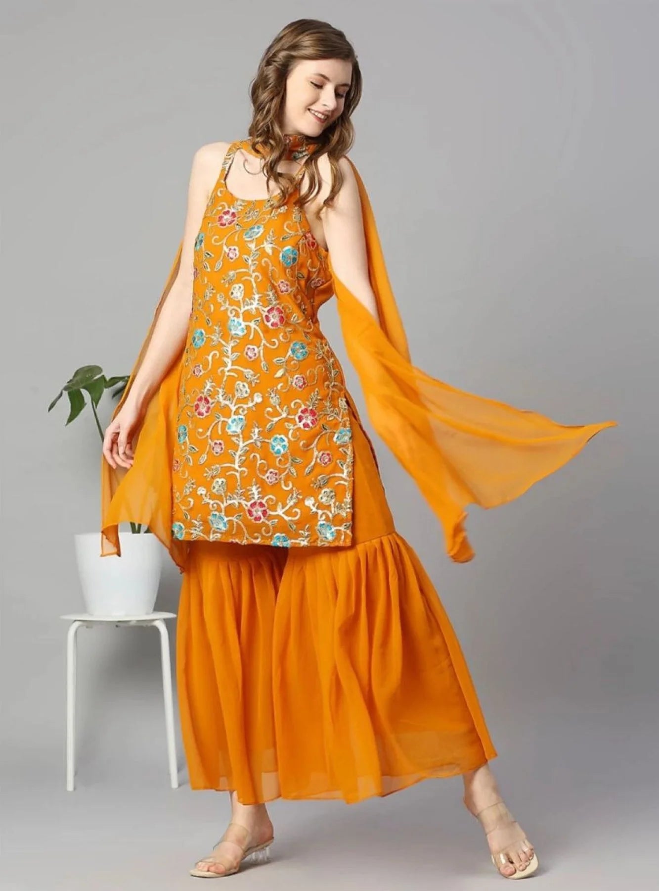 Wedding Wear Georgette Embroidery Work Sharara Suits Collection
