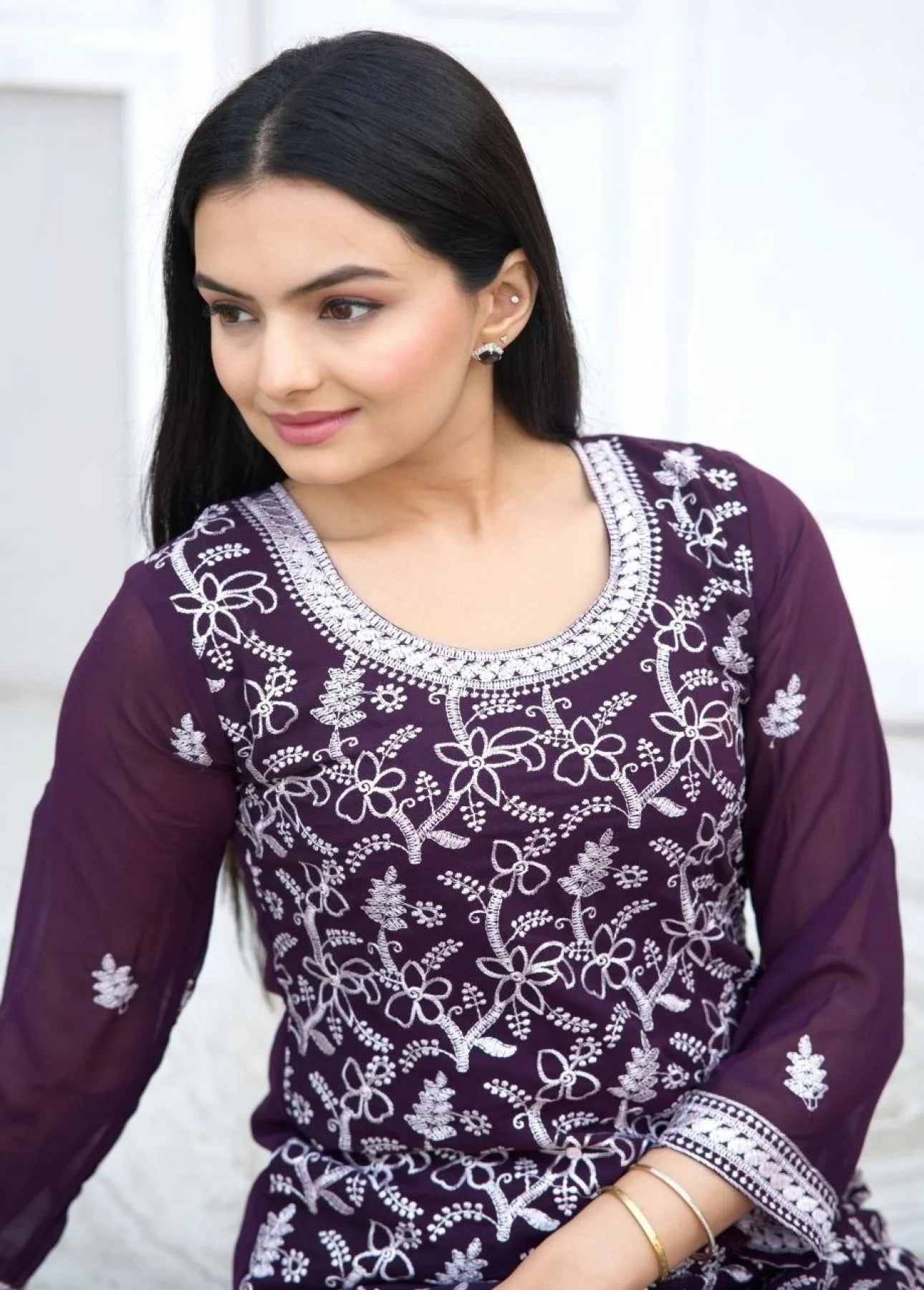 Designer Faux Georgette Kuti set with Heavy Embroidered Work