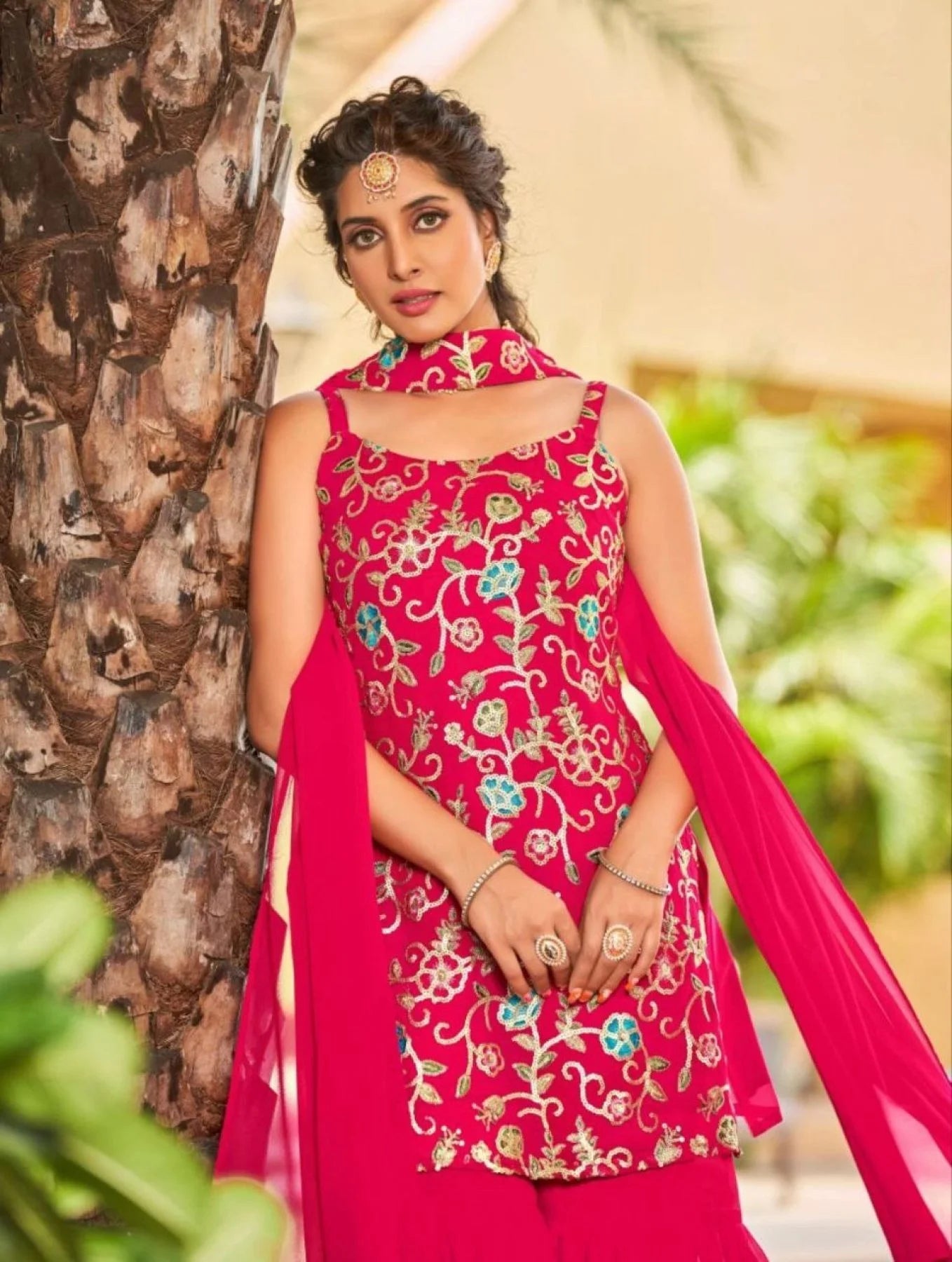 Wedding Wear Georgette Embroidery Work Sharara Suits Collection