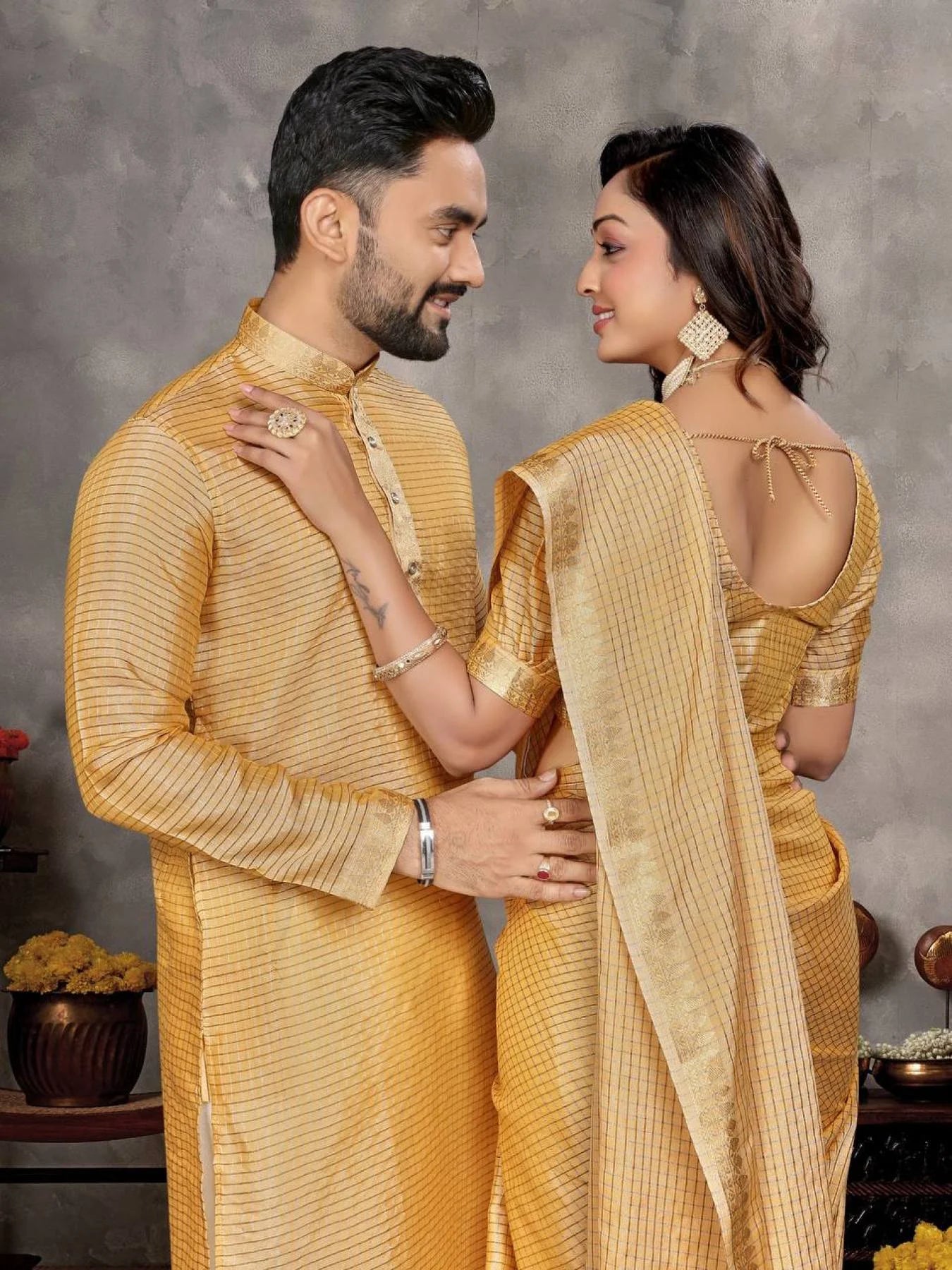 Matching Couple Outfit – Saree & Kurta Set for Indian Weddings & Parties