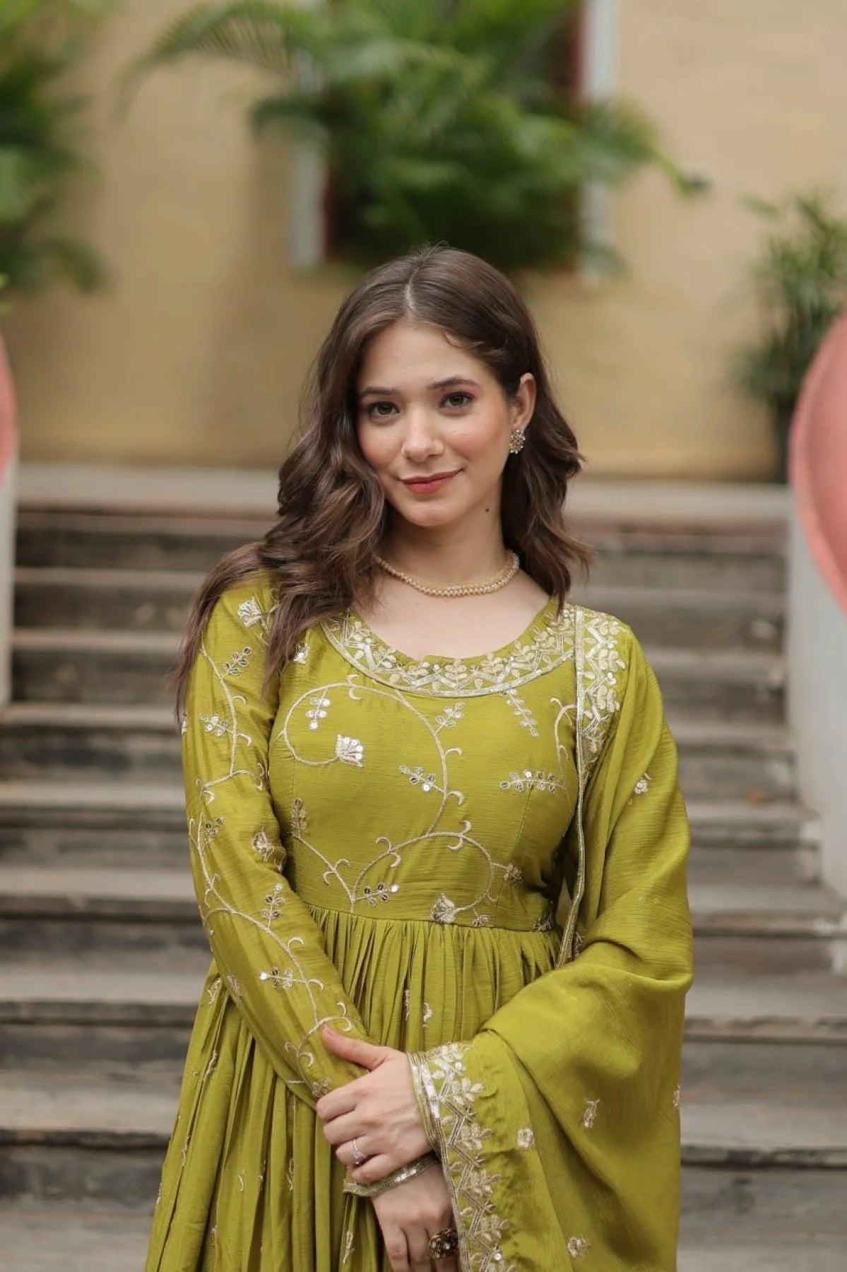Stunning Parrot Color Chinon Designer Embroidered Salwar Suit