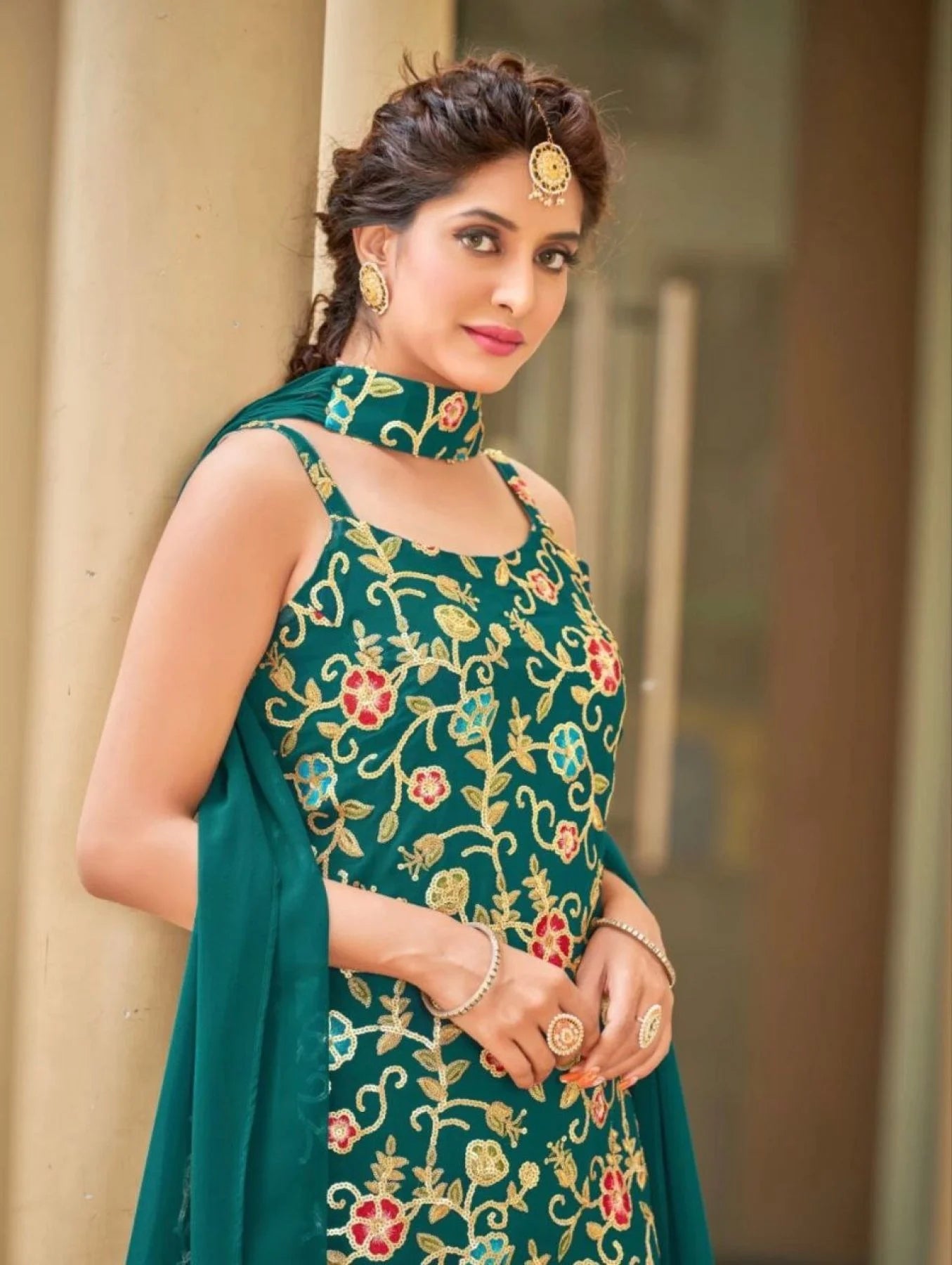 Wedding Wear Georgette Embroidery Work Sharara Suits Collection