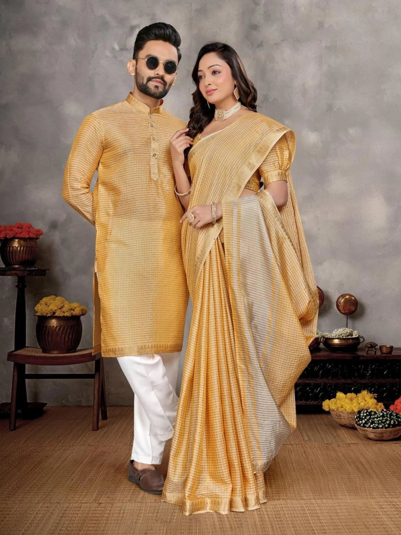 Matching Couple Outfit – Saree & Kurta Set for Indian Weddings & Parties