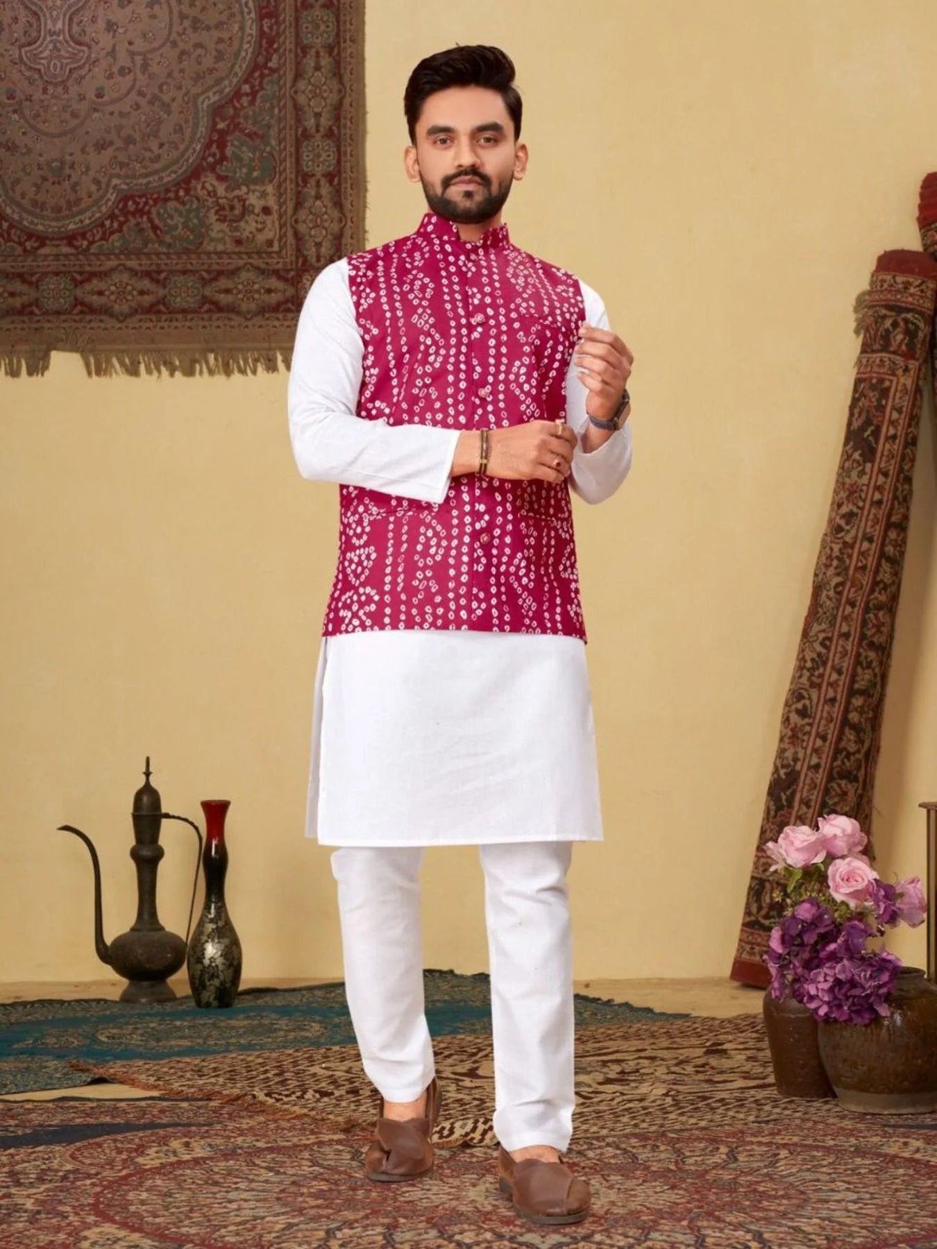 Festivals And Special Occasions Couple Combo Bandhni Print