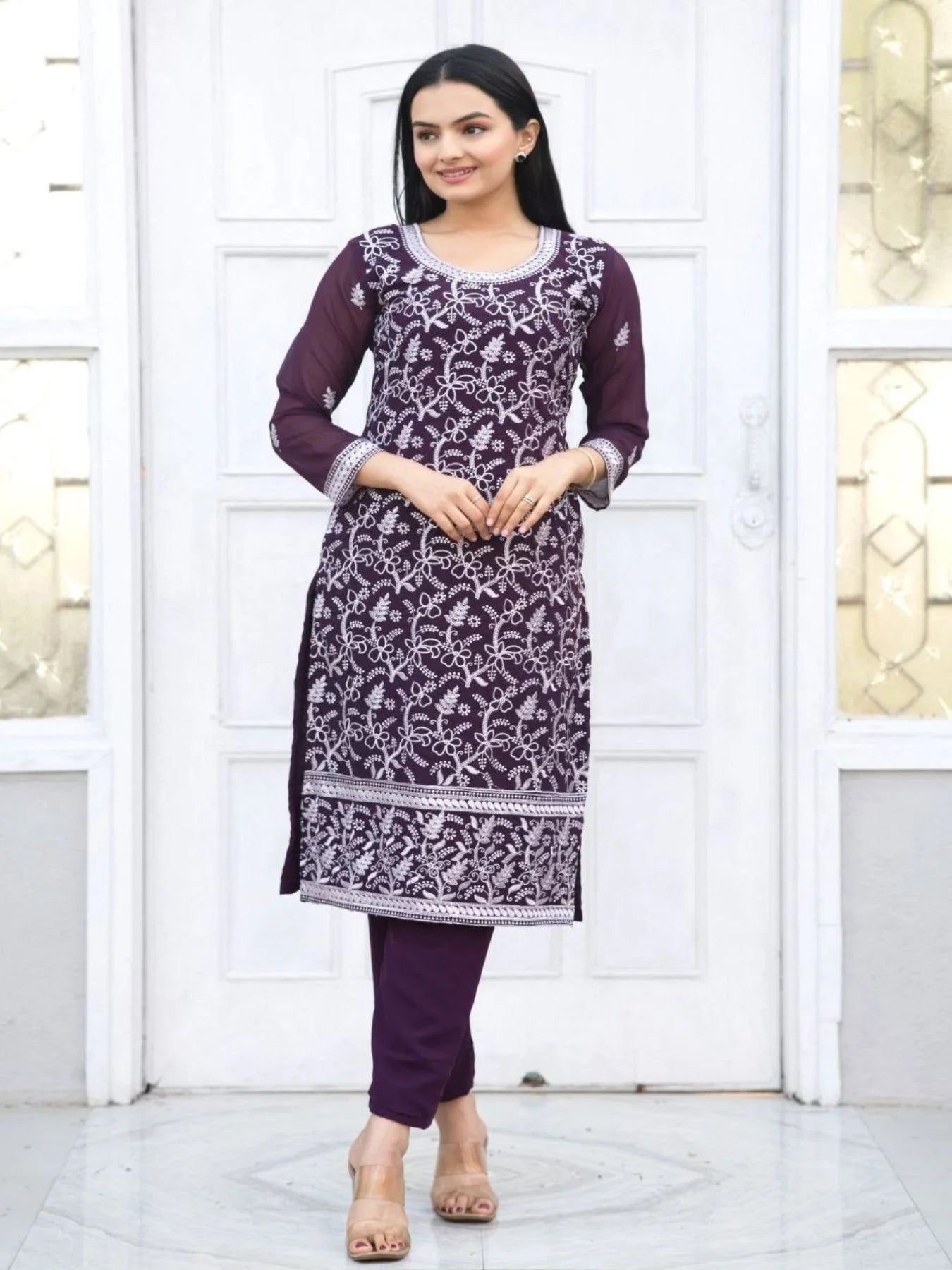 Designer Faux Georgette Kuti set with Heavy Embroidered Work