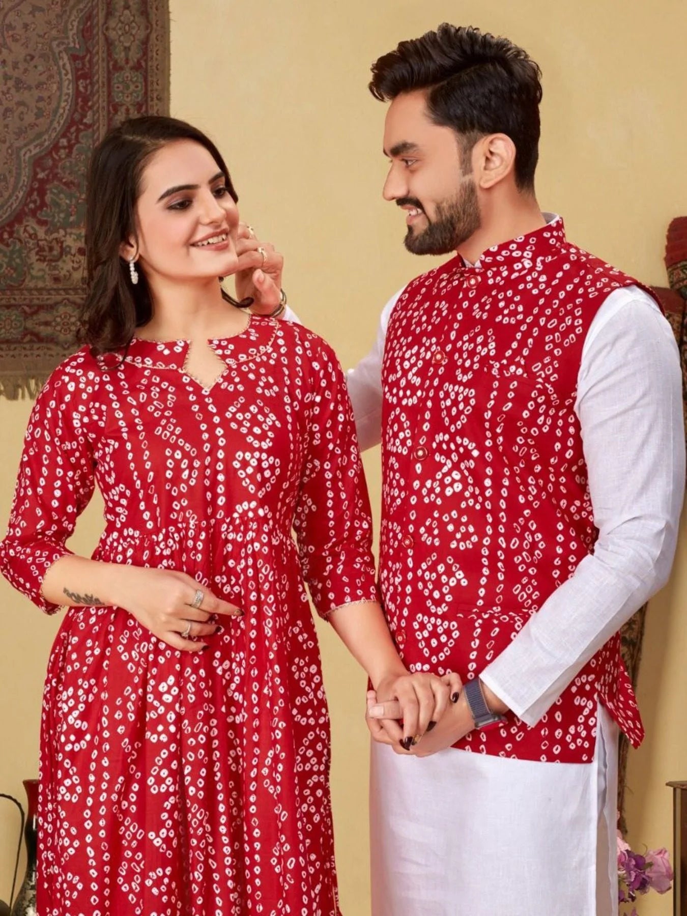 Festivals And Special Occasions Couple Combo Bandhni Print
