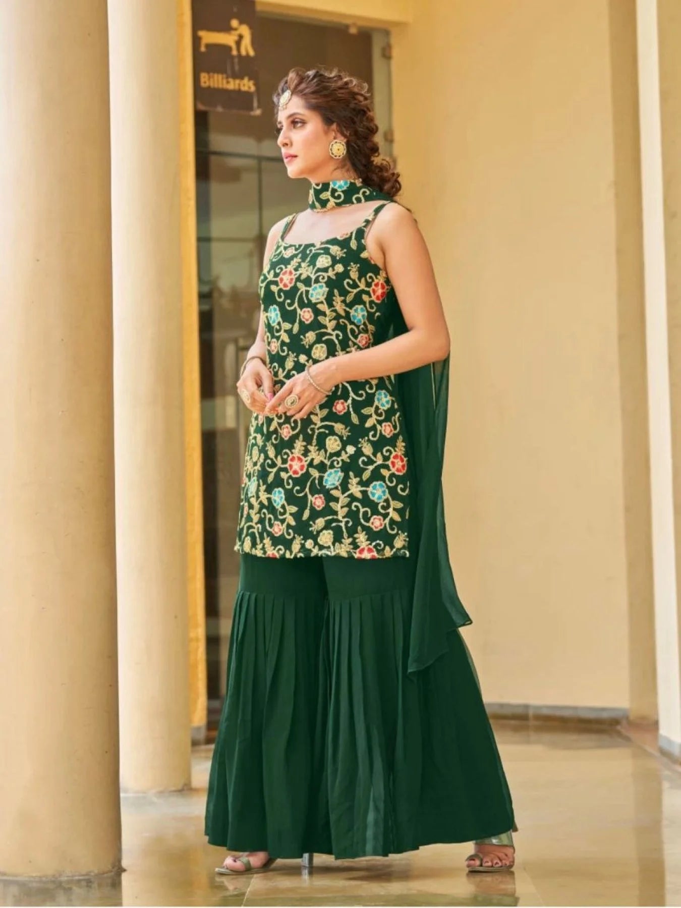 Wedding Wear Georgette Embroidery Work Sharara Suits Collection