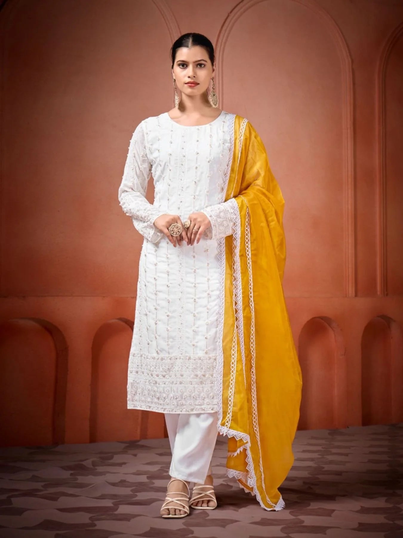 Womens Readymade Designer Georgette Kurtis with Tebby Silk Dupatta Wholesale Collection