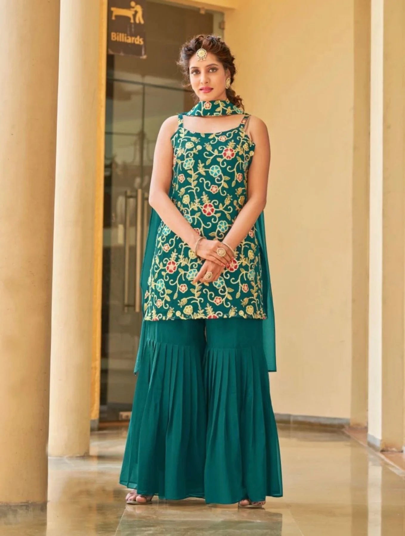 Wedding Wear Georgette Embroidery Work Sharara Suits Collection