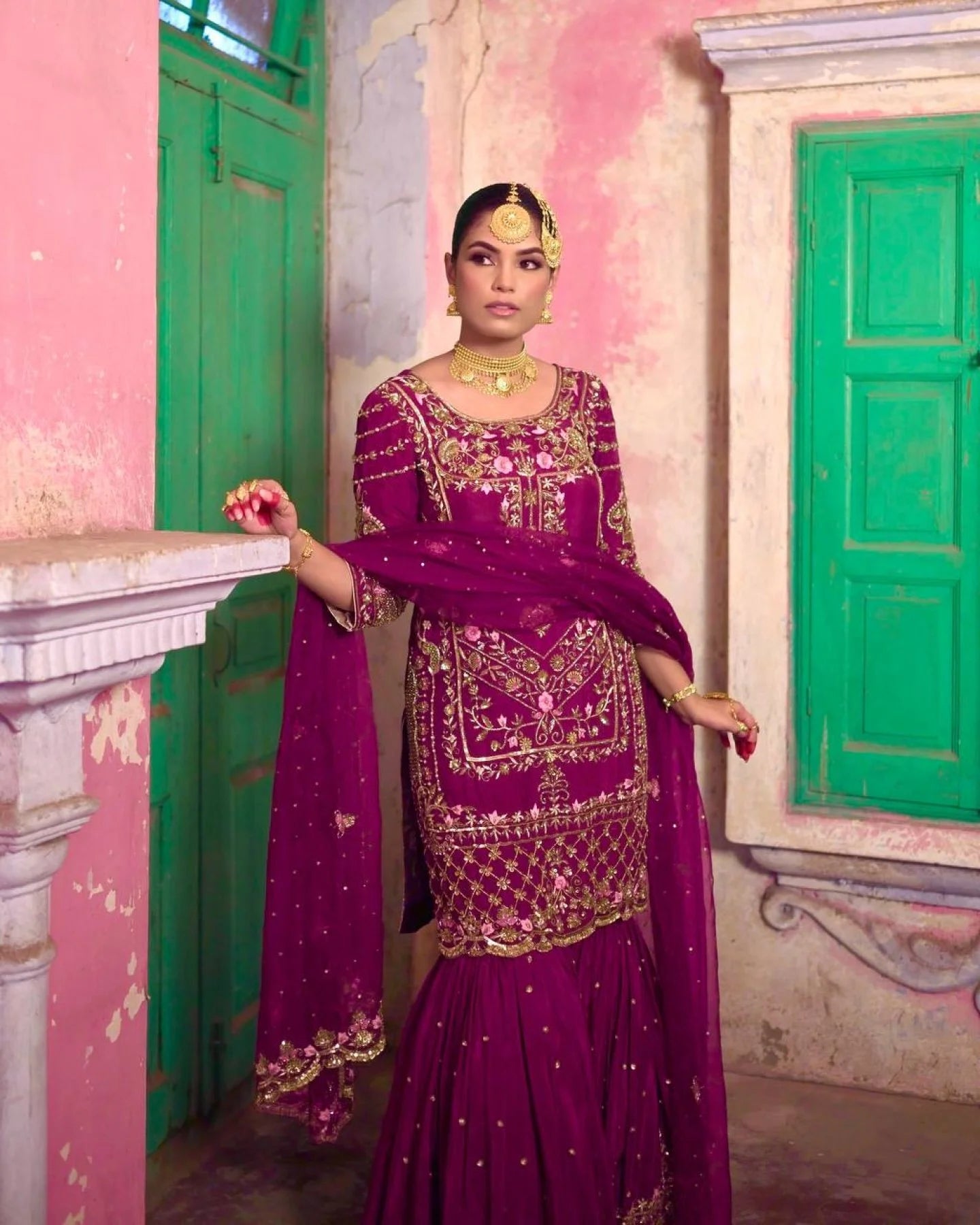 Exclusive Party Wear Readymade 3 Piece Set Pure Chinon Silk Kurti with Embroidery Sequin Work Heavy Set