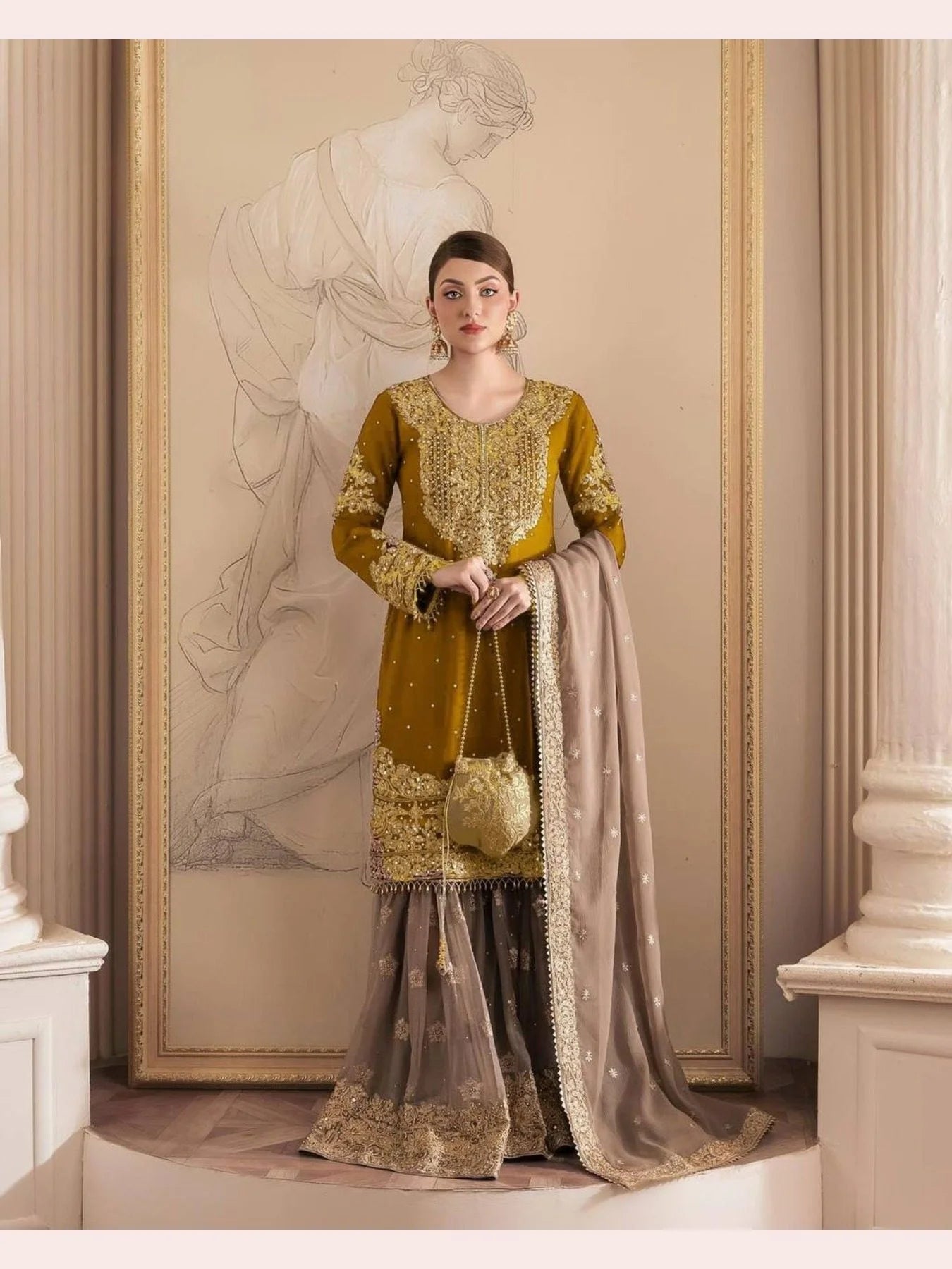 Beautiful Designer faux Georgette Sequence yellow Sharara set with Dupatta