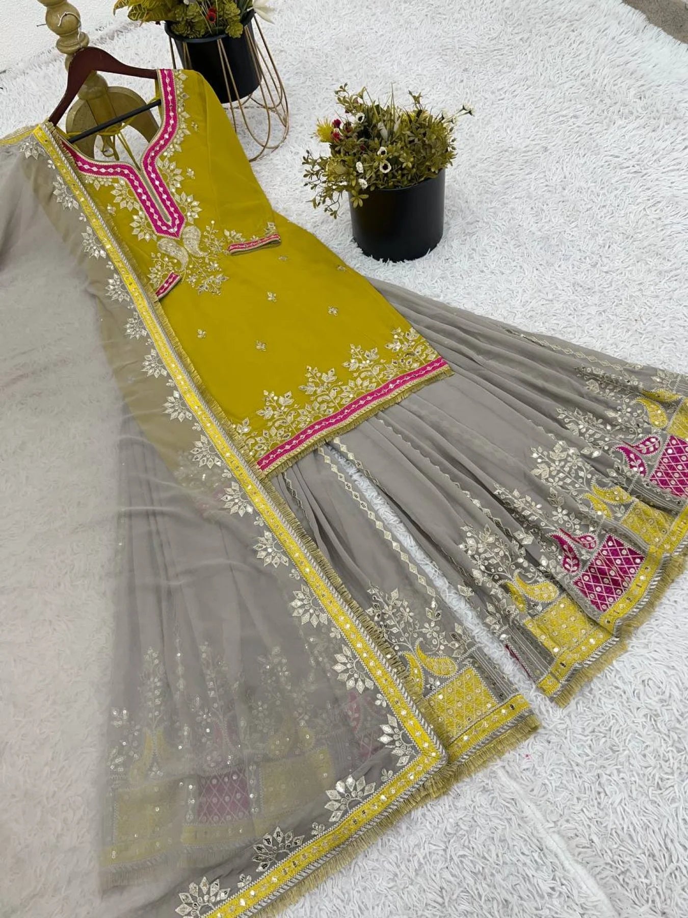Latest Sharara Suit 2025 by Surat Designers Fully Stitched Georgette Suit with Intricate Sequin & Embroidery Work for Wedding