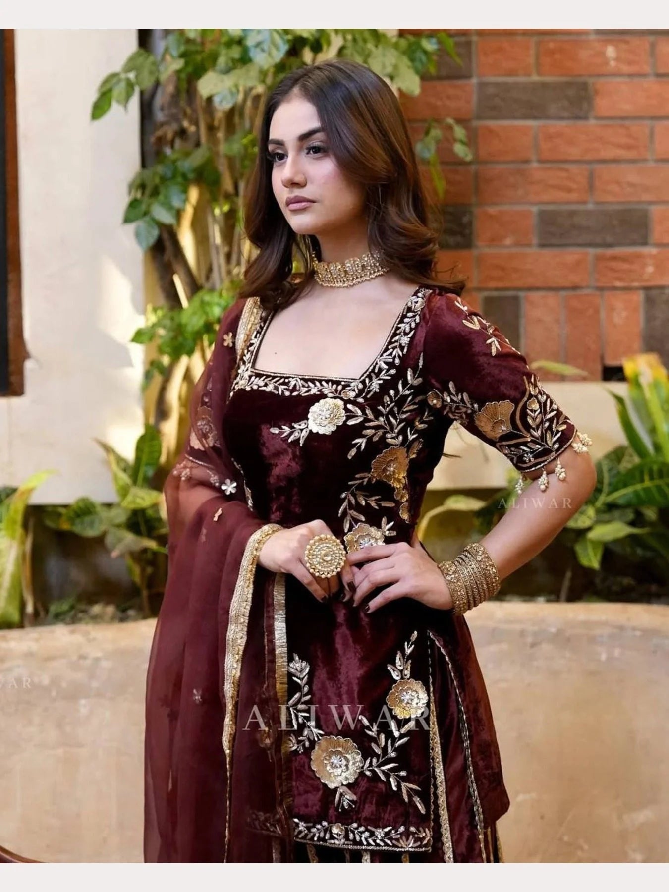 Latest Winter Viscos Velvet Sharara set with Heavy Embroidery work