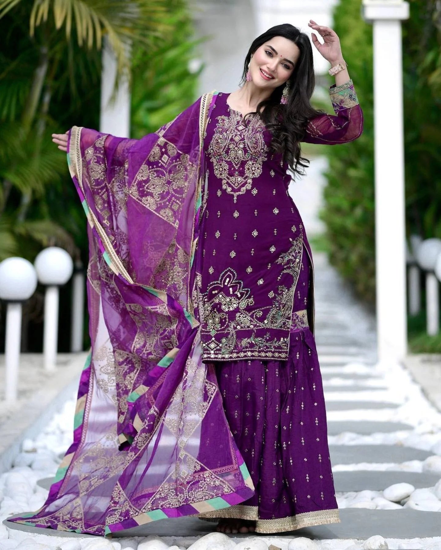New Launch Party Wear Chinon Suit Set Ready to Wear Heavy Embroidery Sequin Work Latest Collection