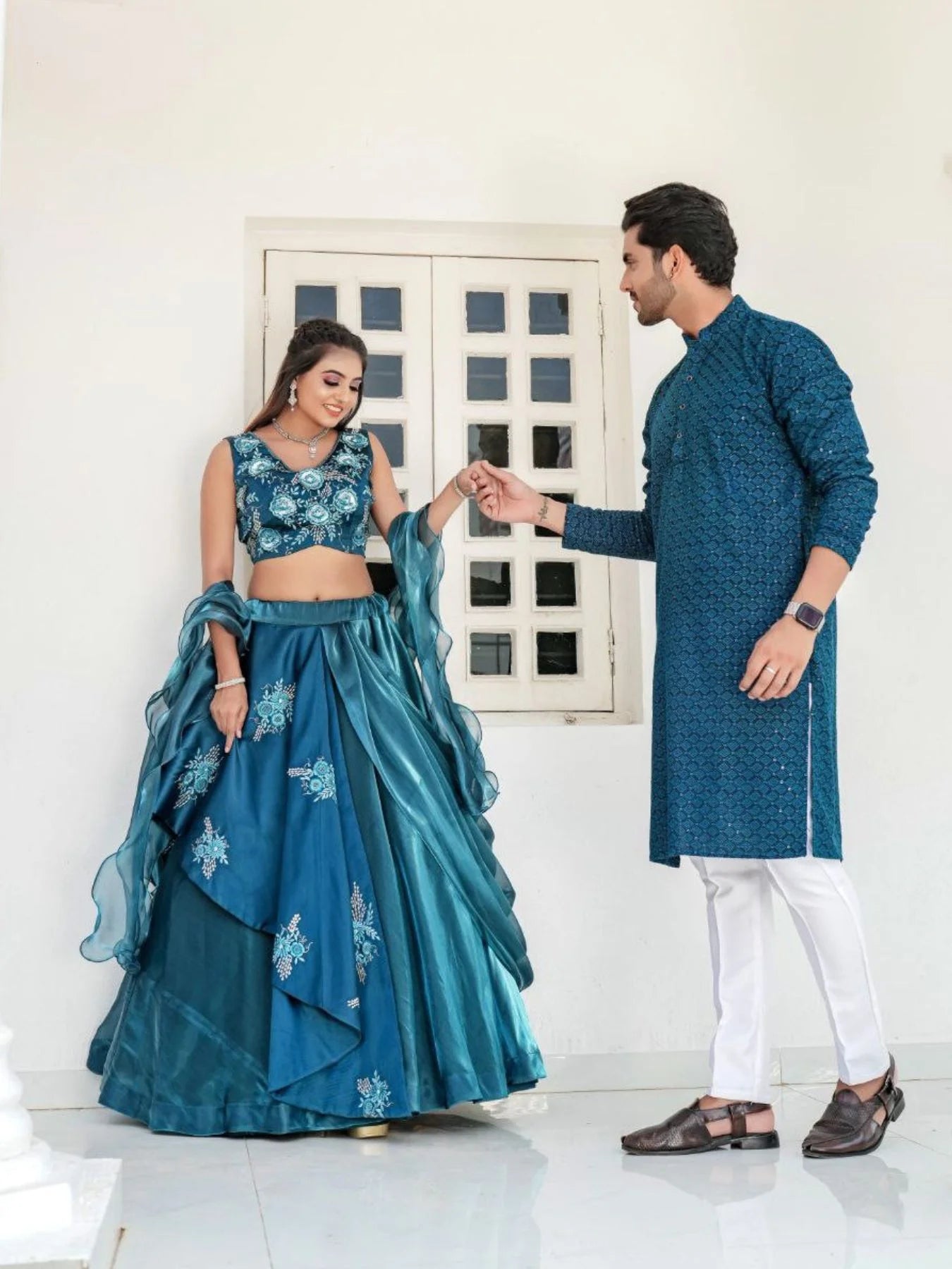 Rama Western Flower Couple Combo Lahenga Choli