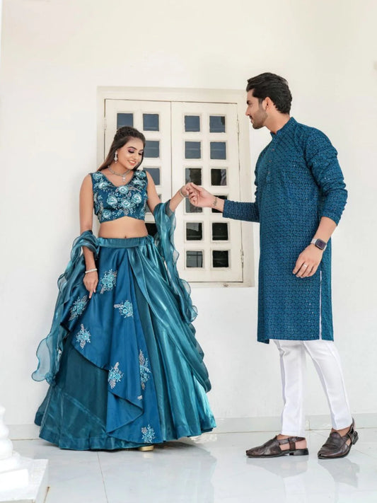 Rama Western Flower Couple Combo Lahenga Choli