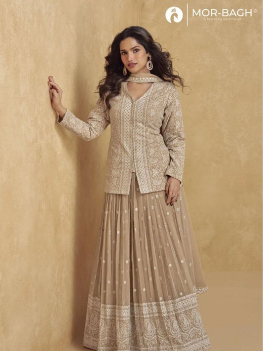 Jhasi Designer Georgette Sharara Suit Collection Heavy Embroidered Wedding Wear At Best Price