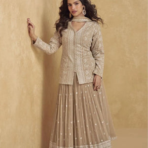 Jhasi Designer Georgette Sharara Suit Collection Heavy Embroidered Wedding Wear At Best Price
